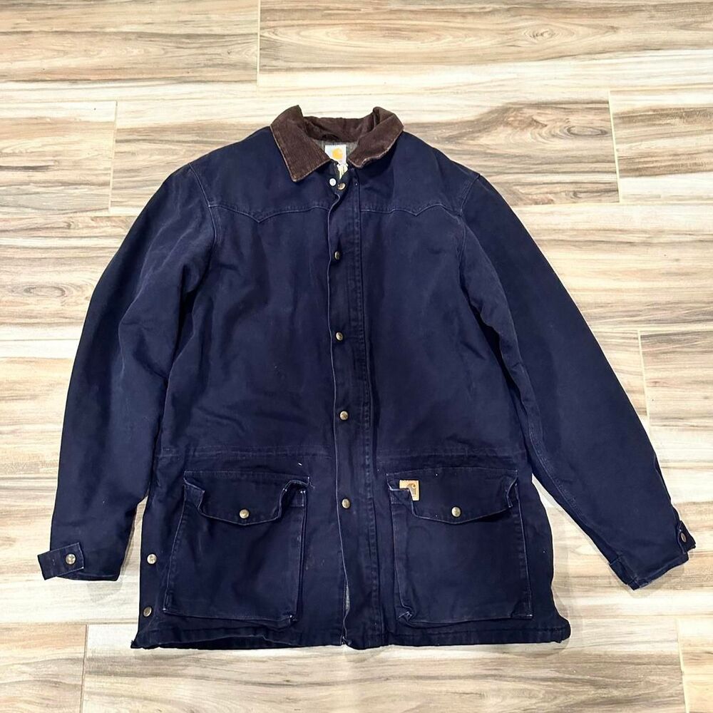 2000s Carhartt C52 MDT Blanket Lined Western Chore Navy Blue Barn Coat Jacket